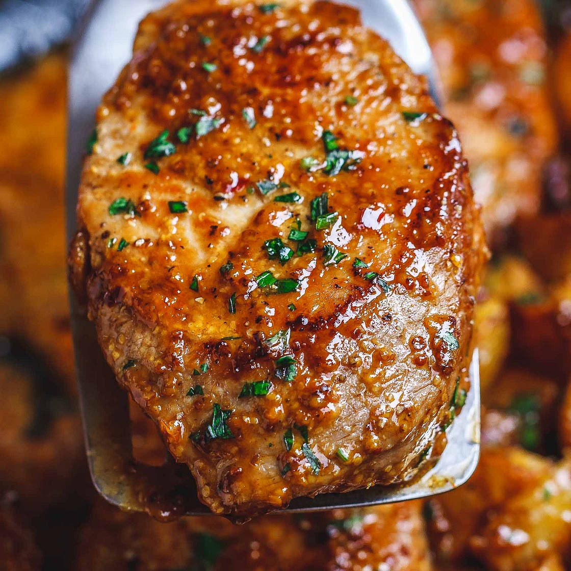Honey Mustard Pork Chops and Potato Skillet