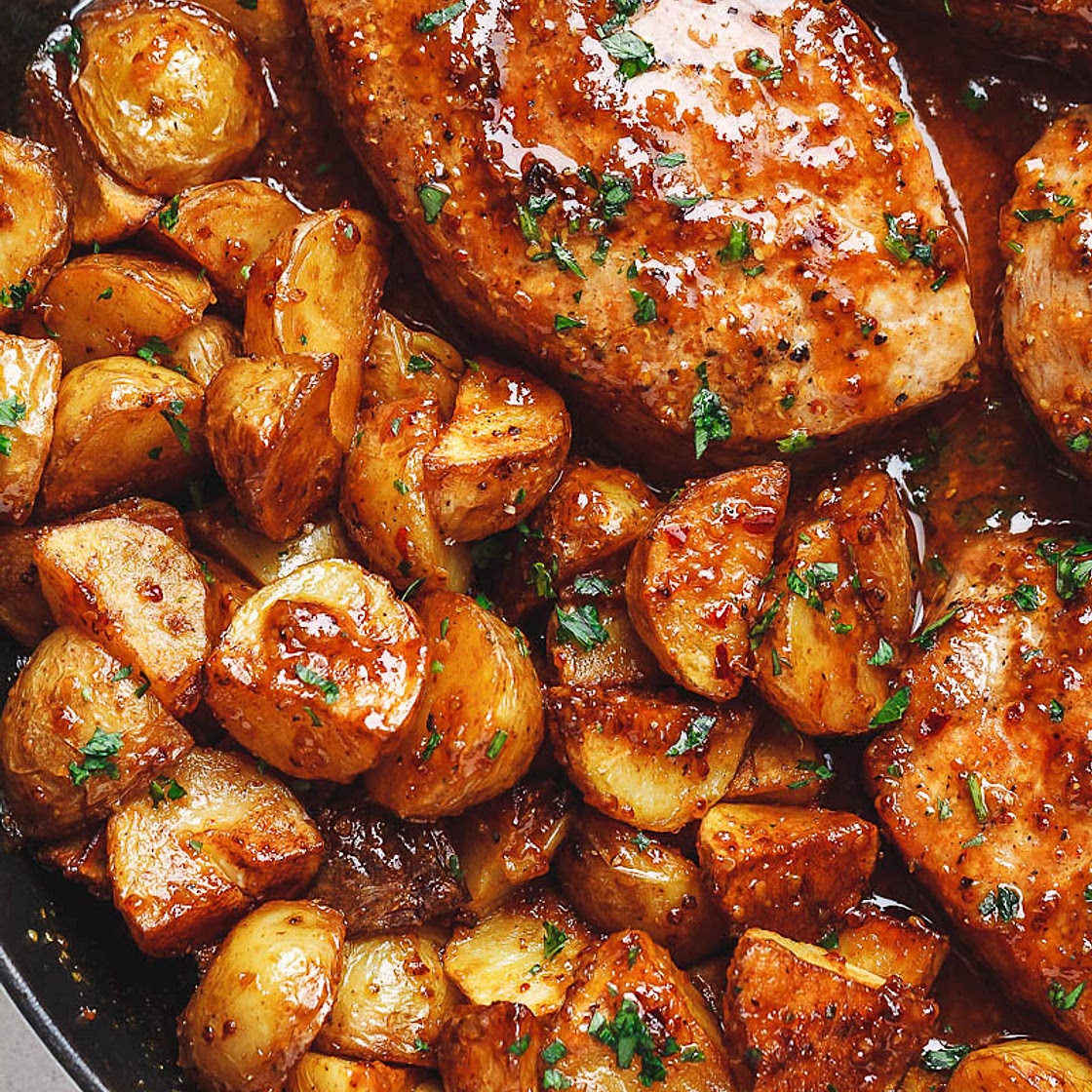 Honey Mustard Pork Chops and Potato Skillet