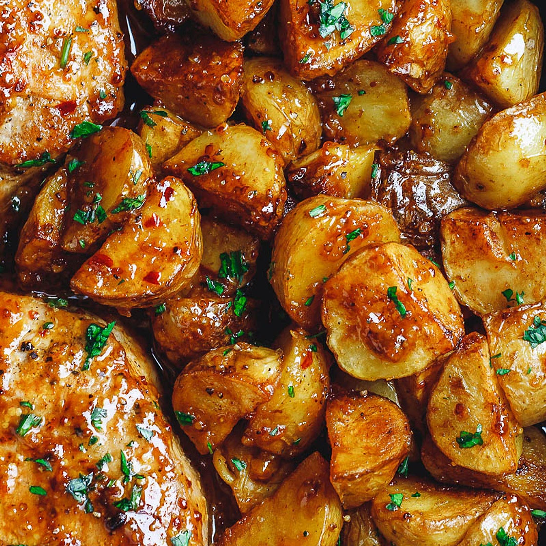 Honey Mustard Pork Chops and Potato Skillet