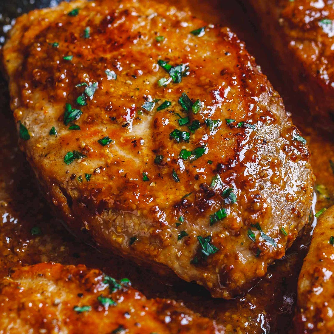 Honey Mustard Pork Chops and Potato Skillet