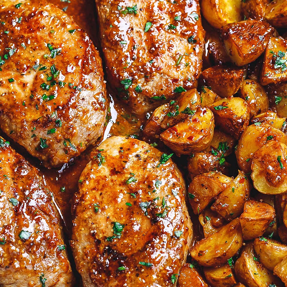 Honey Mustard Pork Chops and Potato Skillet