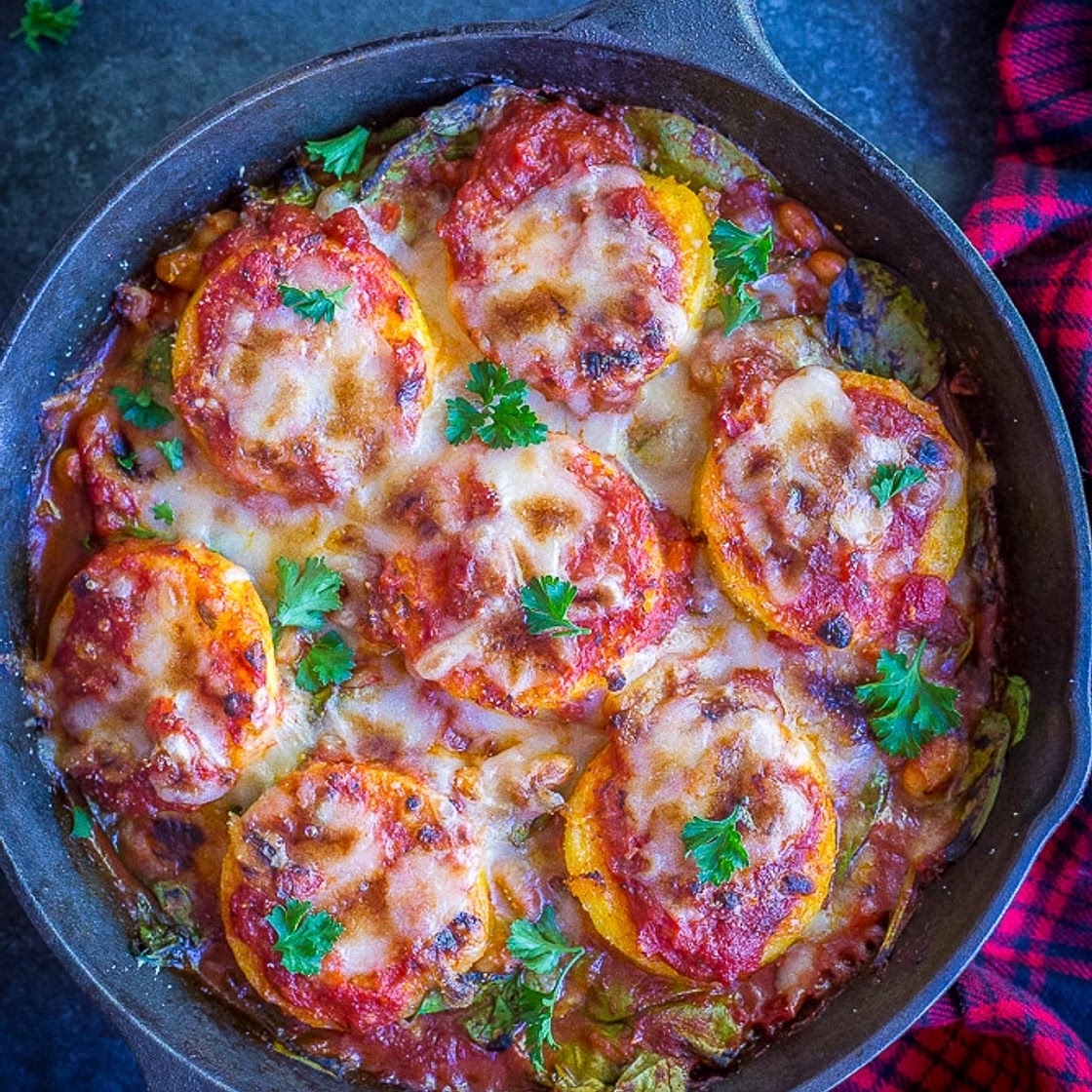Polenta Parmesan with Spinach and White Beans