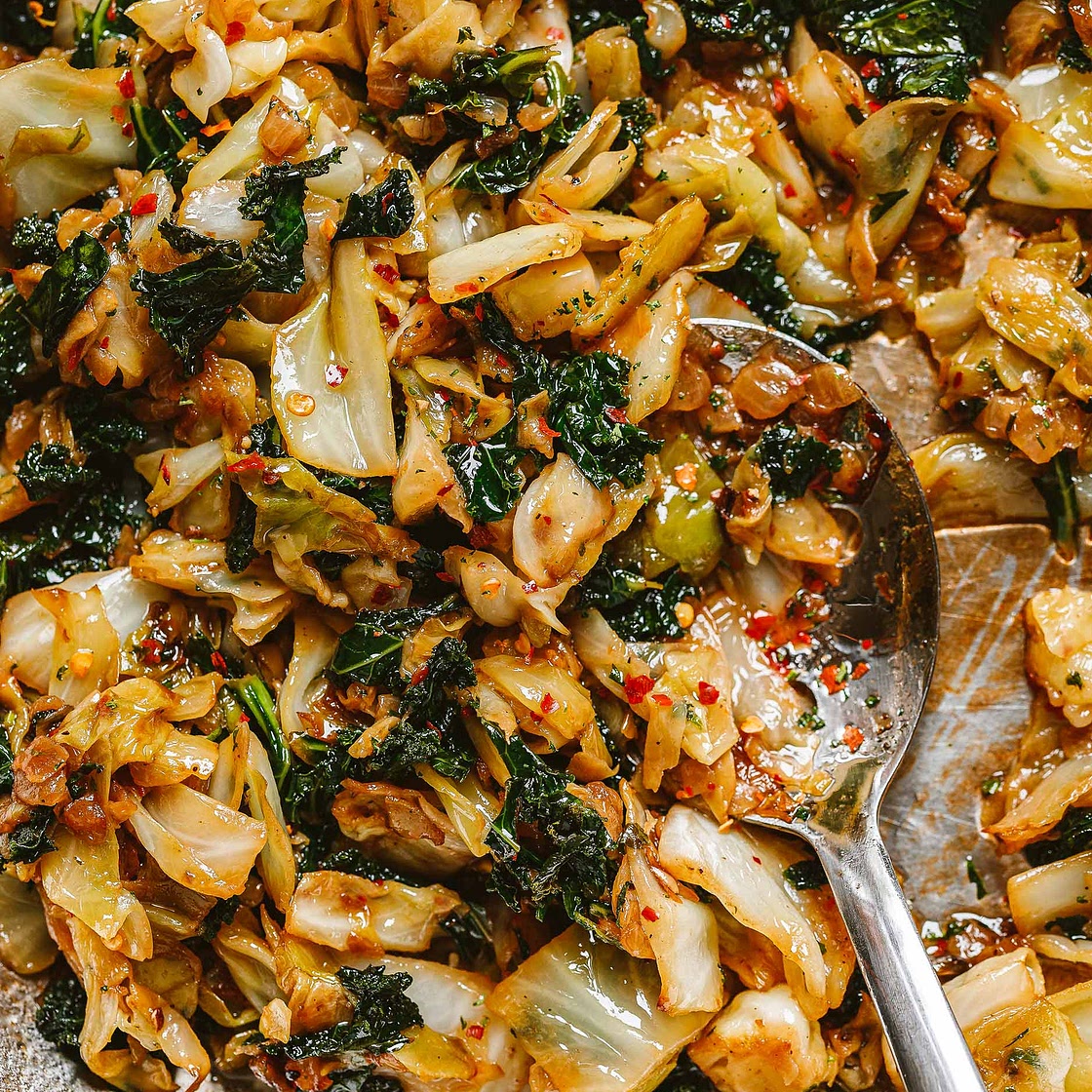 Garlic Sautéed Cabbage Kale Skillet