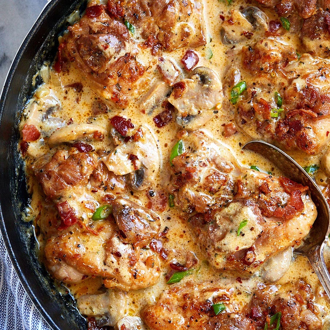 Creamy Mushroom Chicken Skillet with Bacon