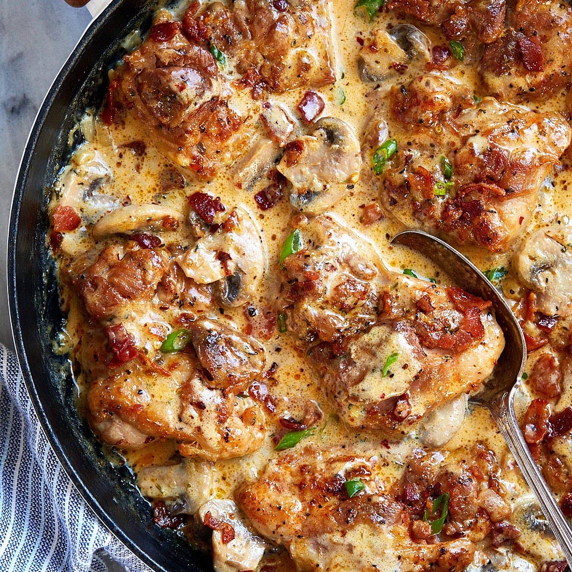 Creamy Mushroom Chicken Skillet with Bacon