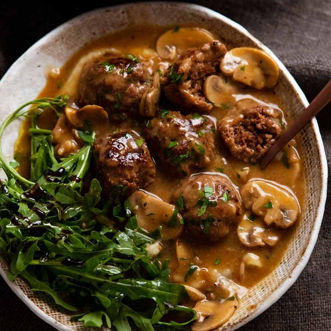 Salisbury steak meatballs with mushroom gravy