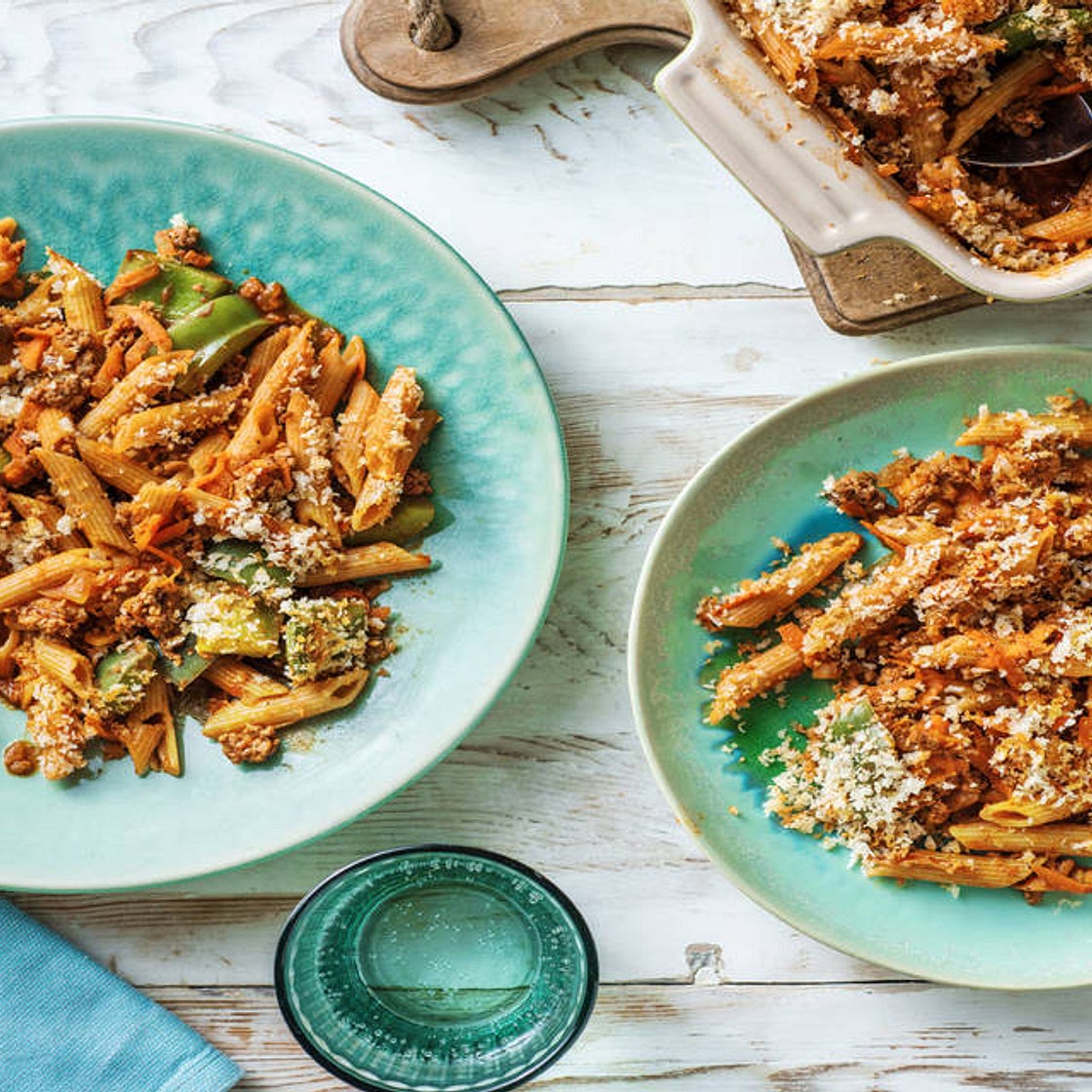 Mexican-Style Beef Pasta Bake with a Cheesy Crumb Topping