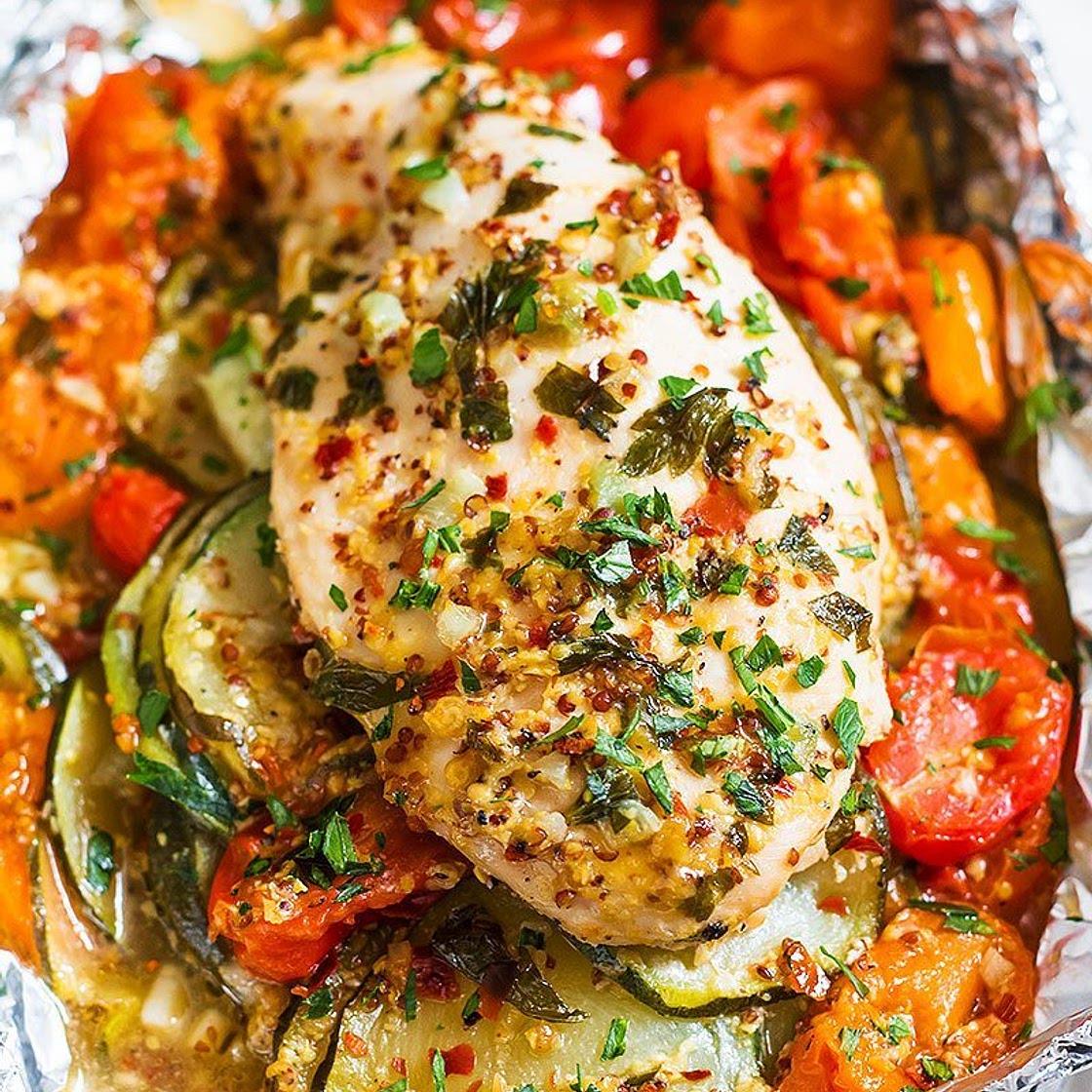 Honey Dijon Chicken and Veggies Foil Packs