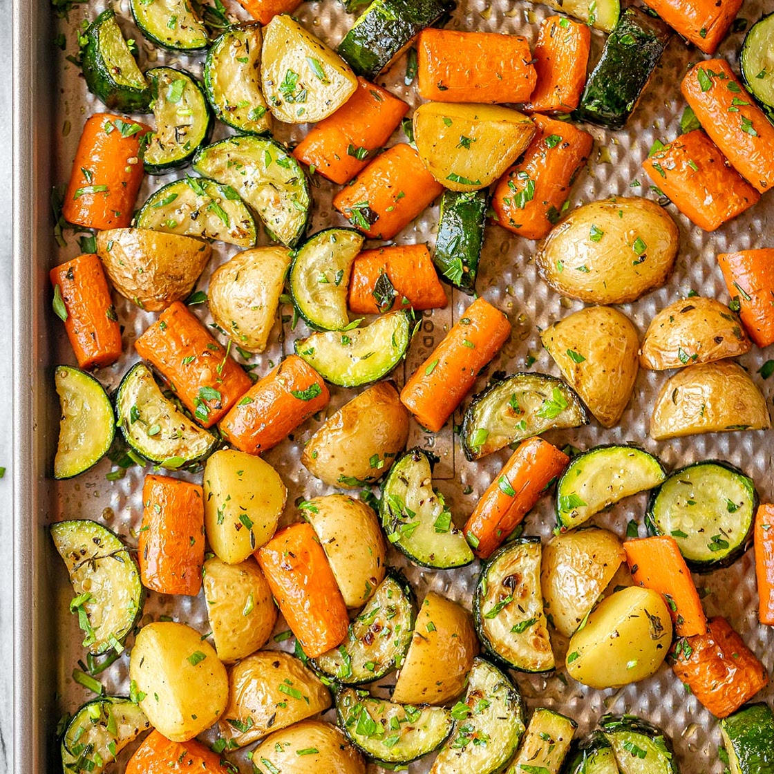 Garlic Herb Roasted Potatoes Carrots and Zucchini