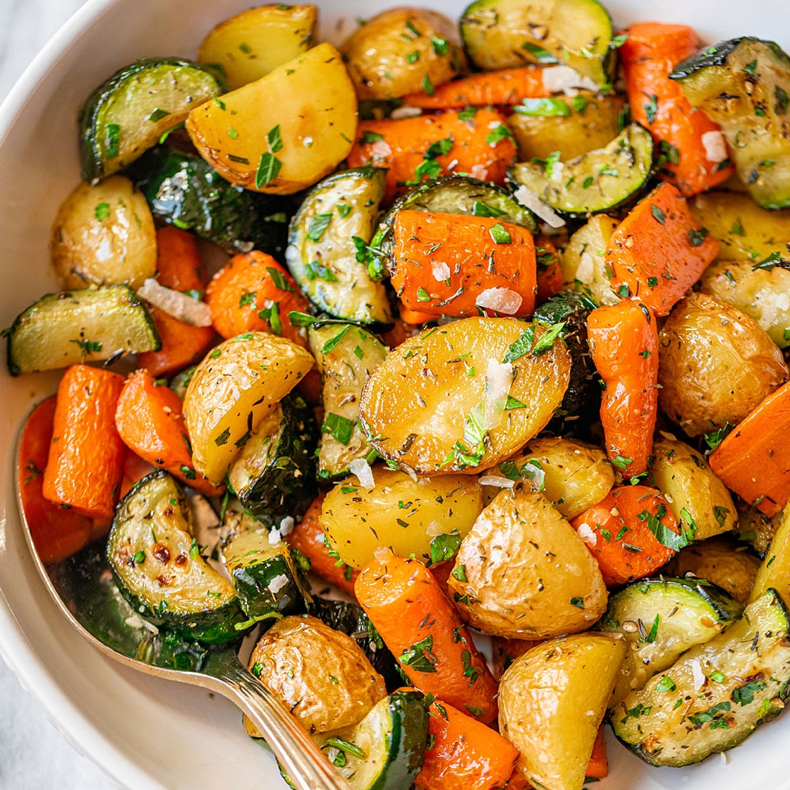 Garlic Herb Roasted Potatoes Carrots and Zucchini