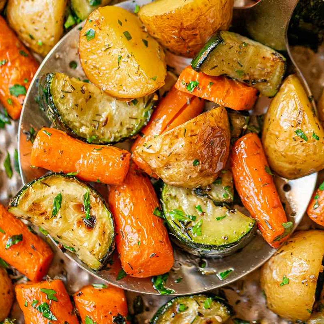 Garlic Herb Roasted Potatoes Carrots and Zucchini