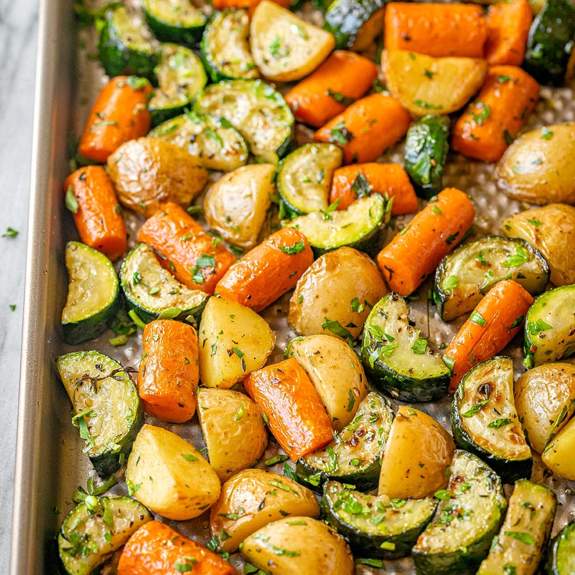 Garlic Herb Roasted Potatoes Carrots and Zucchini