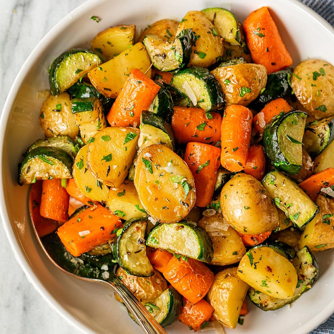 Garlic Herb Roasted Potatoes Carrots and Zucchini