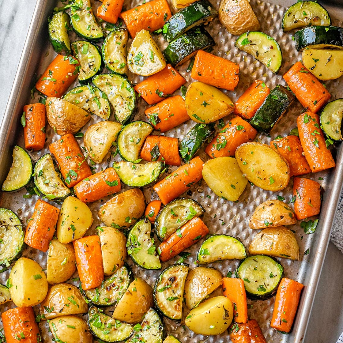 Garlic Herb Roasted Potatoes Carrots and Zucchini