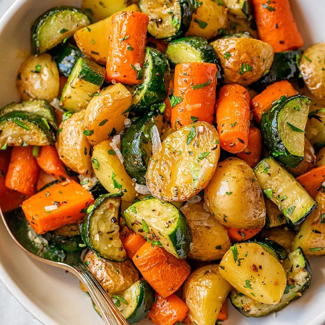 Garlic Herb Roasted Potatoes Carrots and Zucchini