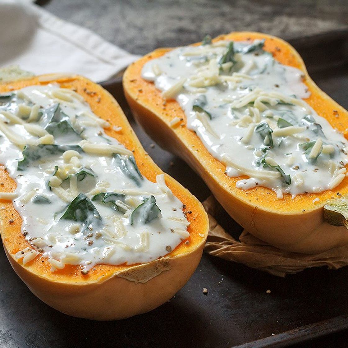 Creamy Four Cheese Spinach Butternut Squash