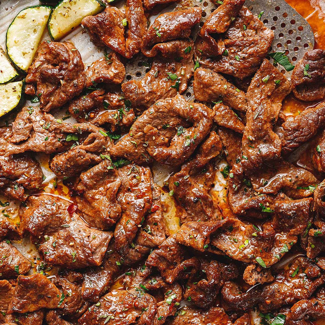 10-Minute Sheet Pan Steak with Lemon Zucchini