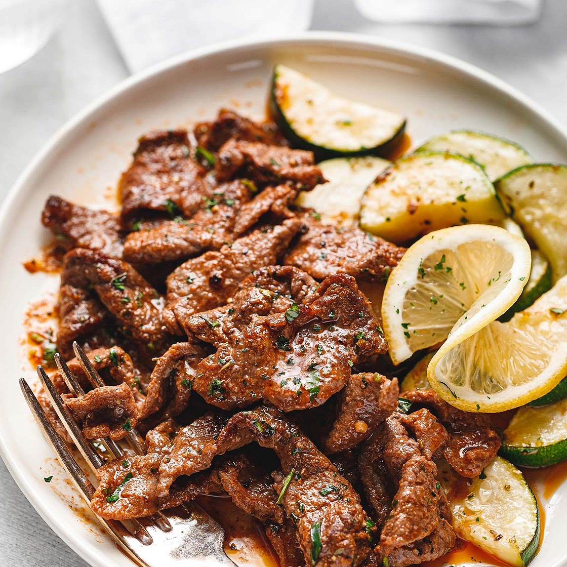 10-Minute Sheet Pan Steak with Lemon Zucchini