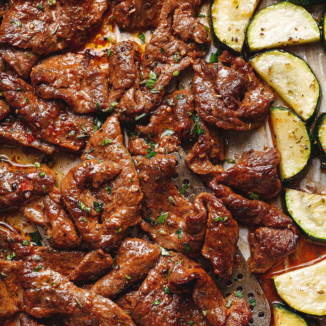 10-Minute Sheet Pan Steak with Lemon Zucchini