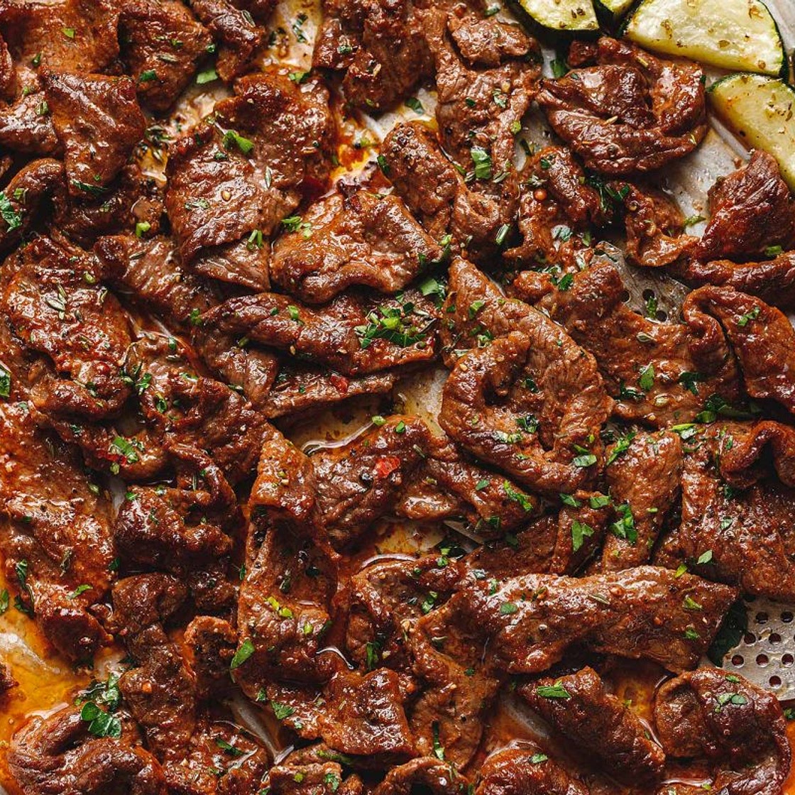 10-Minute Sheet Pan Steak with Lemon Zucchini