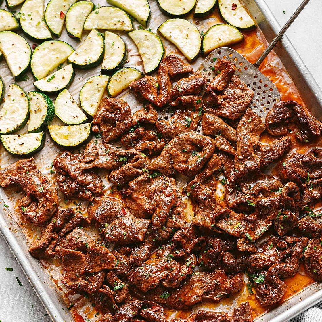 10-Minute Sheet Pan Steak with Lemon Zucchini