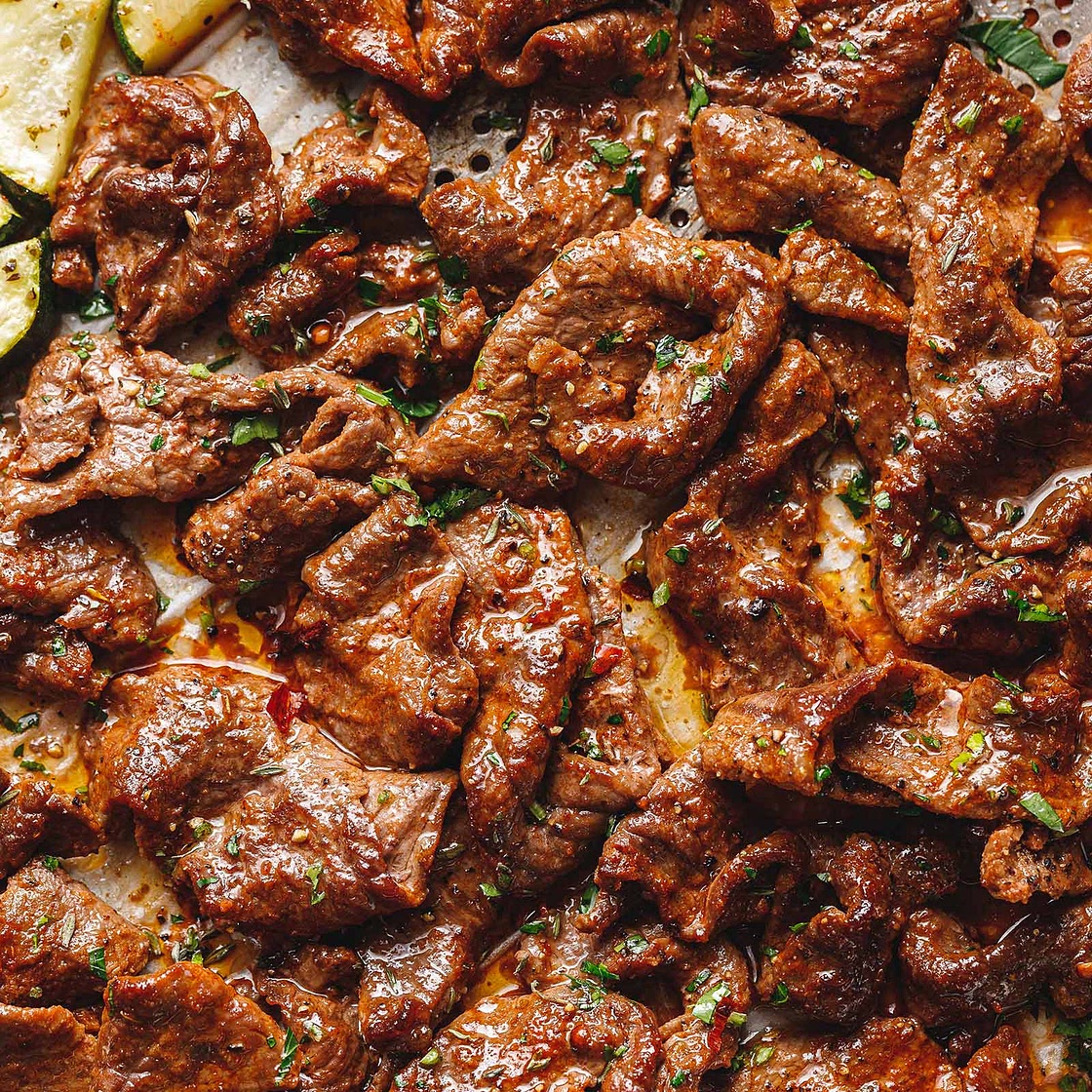 10-Minute Sheet Pan Steak with Lemon Zucchini