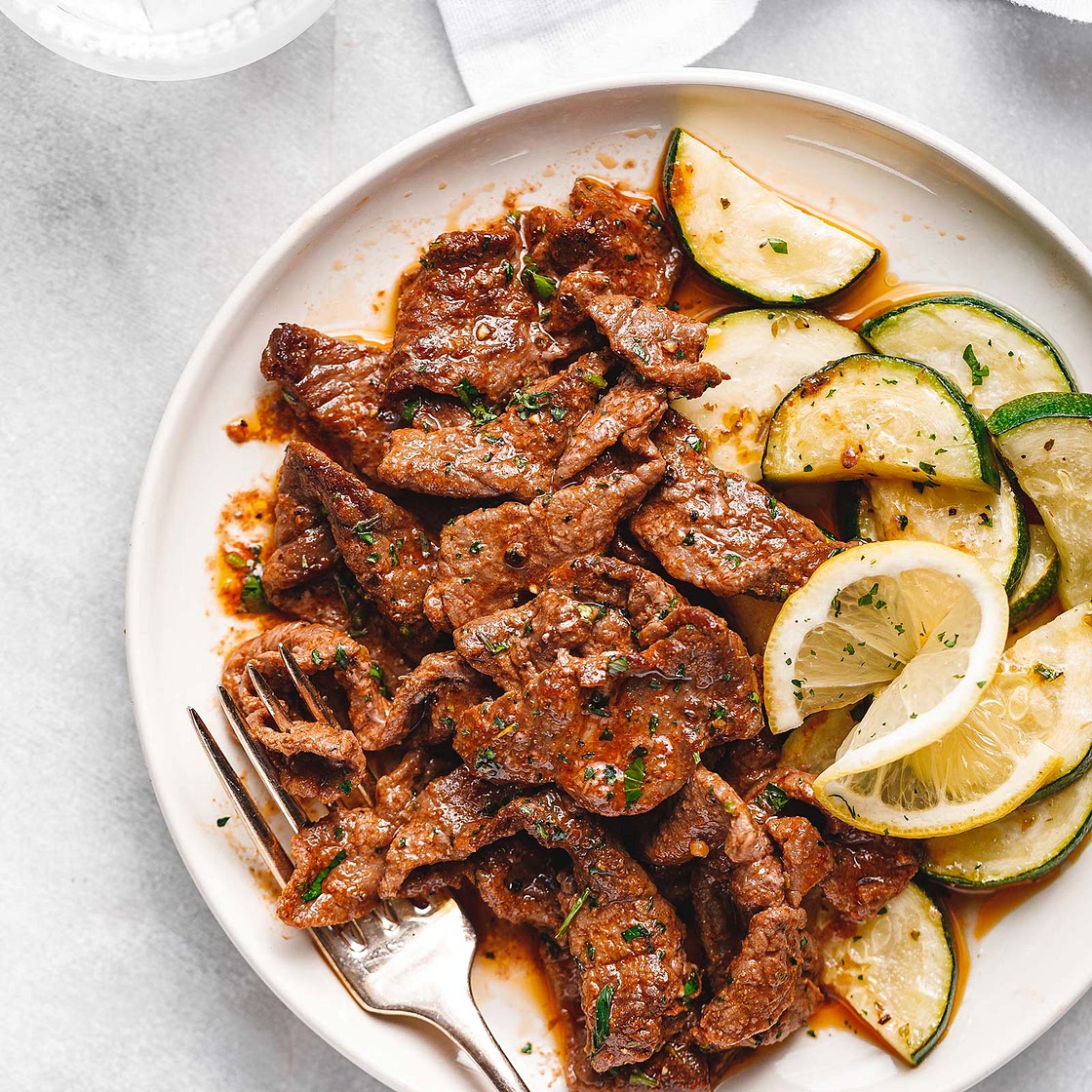 10-Minute Sheet Pan Steak with Lemon Zucchini