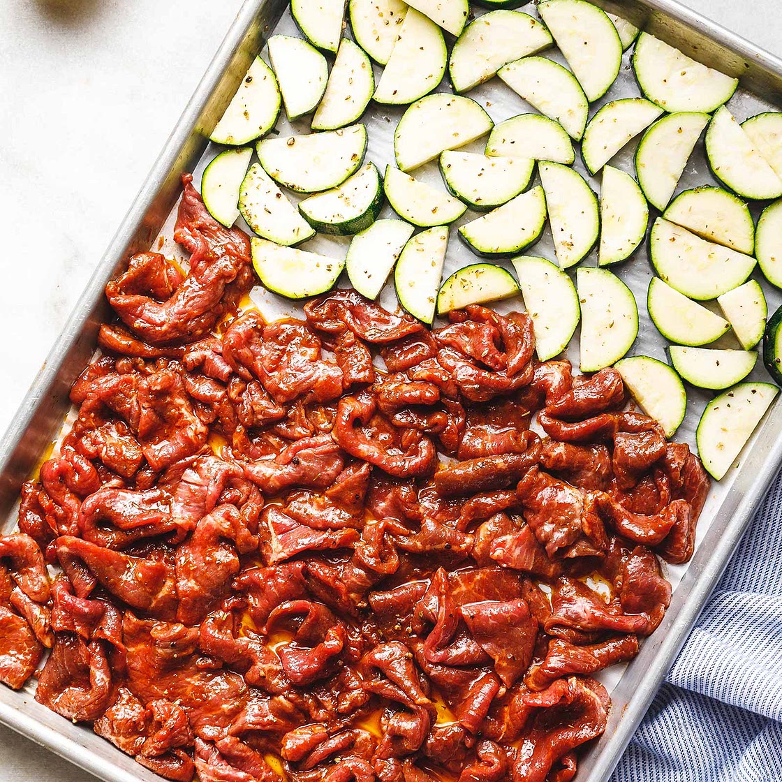 10-Minute Sheet Pan Steak with Lemon Zucchini