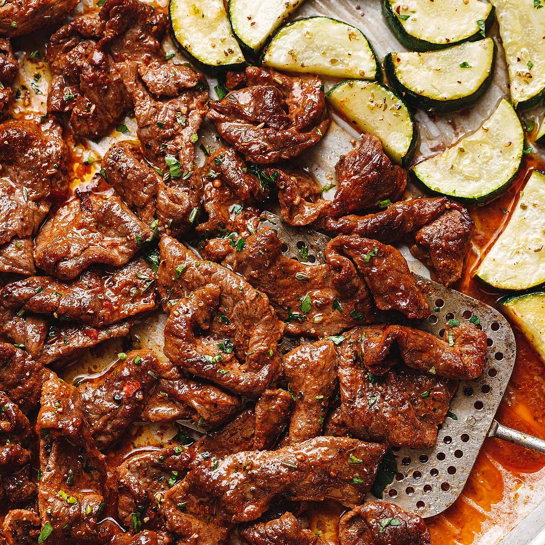 10-Minute Sheet Pan Steak with Lemon Zucchini