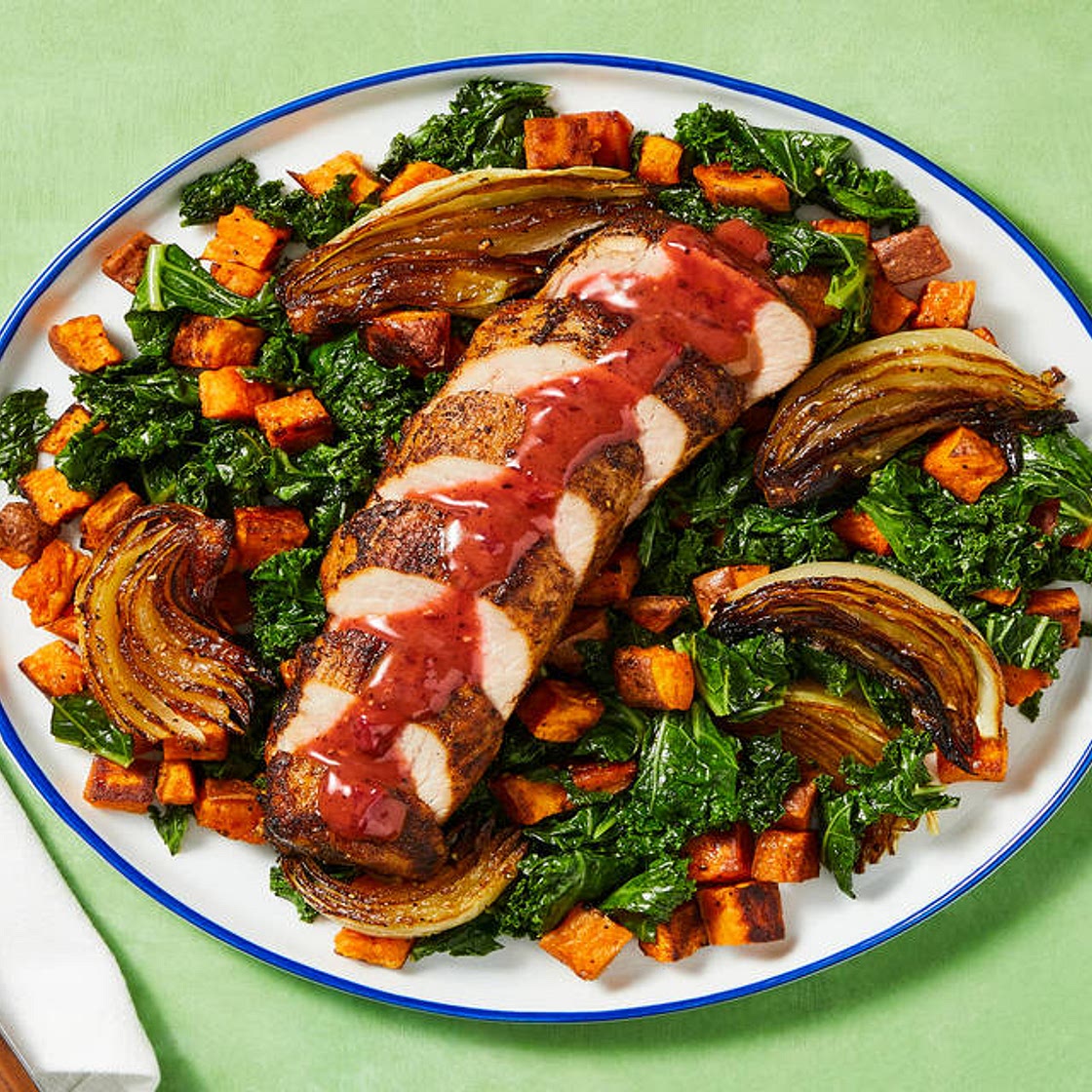 Pepper Jam Pork Tenderloin plus a Kale & Sweet Potato Jumble