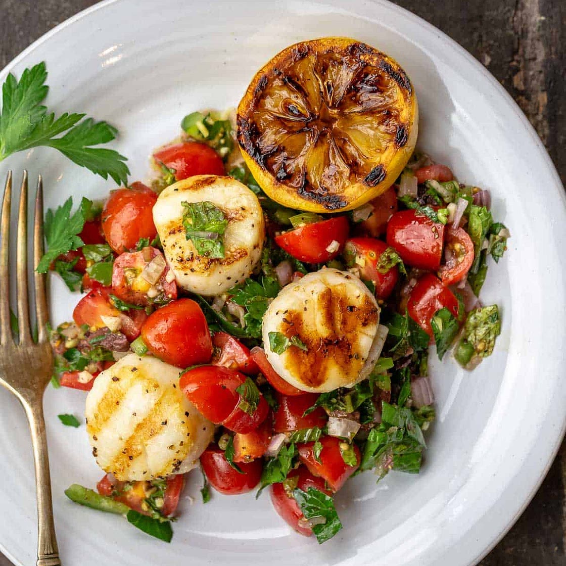 Grilled Scallops with Mediterranean-Style Tomato Salsa