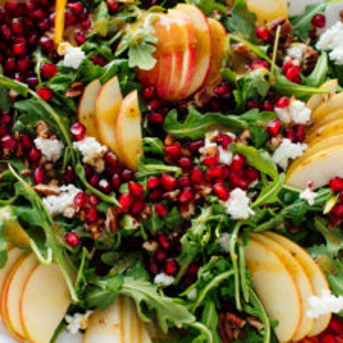 Pomegranate & Pear Green Salad with Ginger Dressing