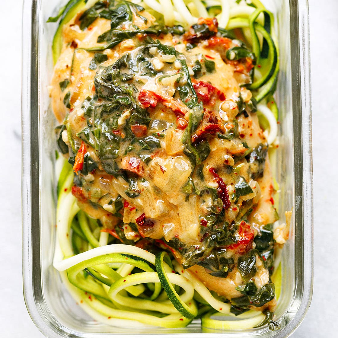 Creamy Spinach Chicken Meal Prep with Zucchini Noodles