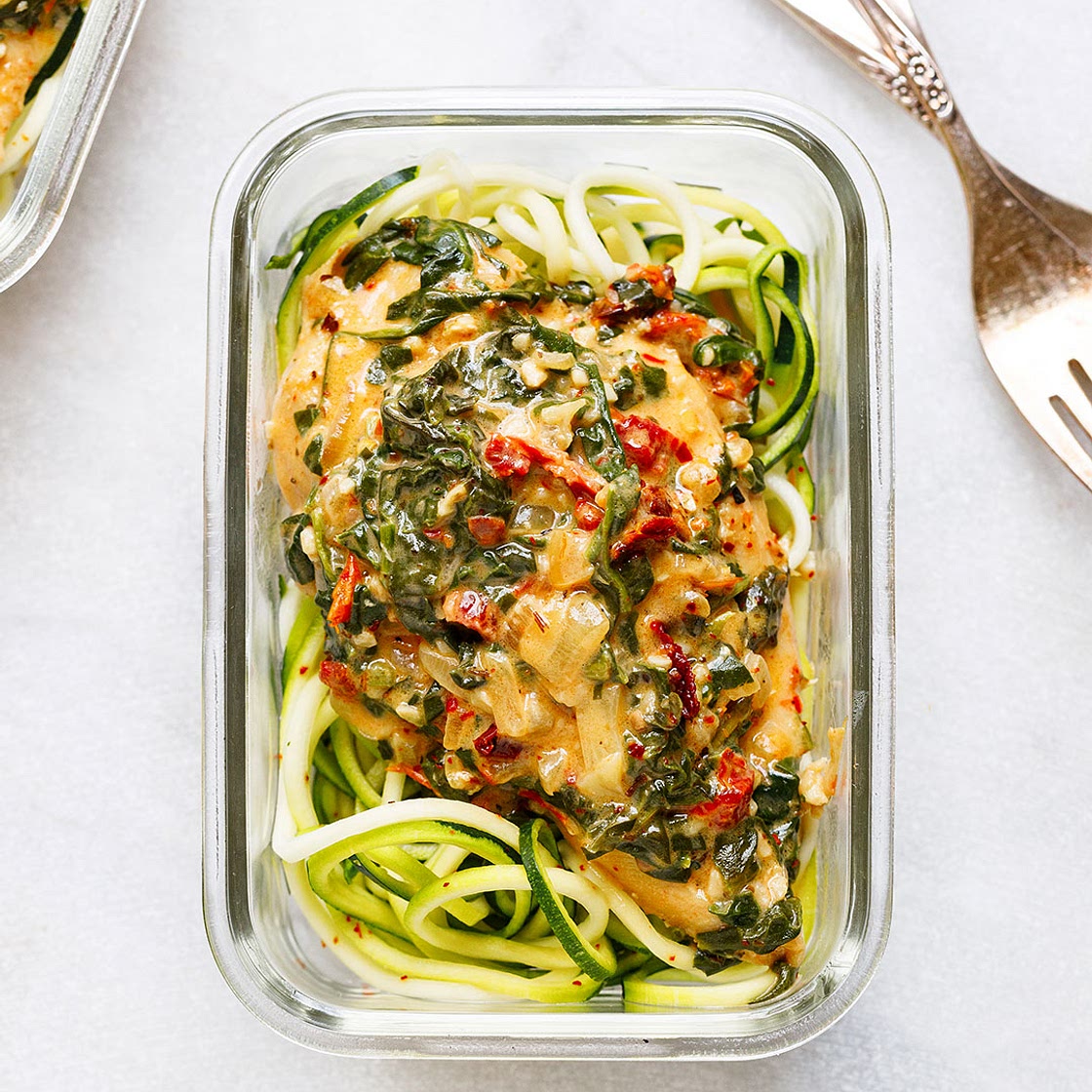 Creamy Spinach Chicken Meal Prep with Zucchini Noodles