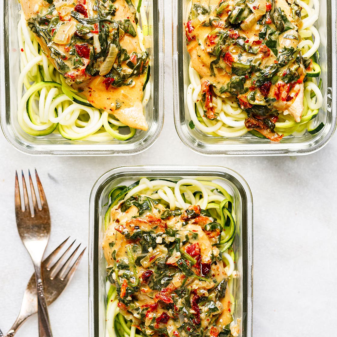 Creamy Spinach Chicken Meal Prep with Zucchini Noodles