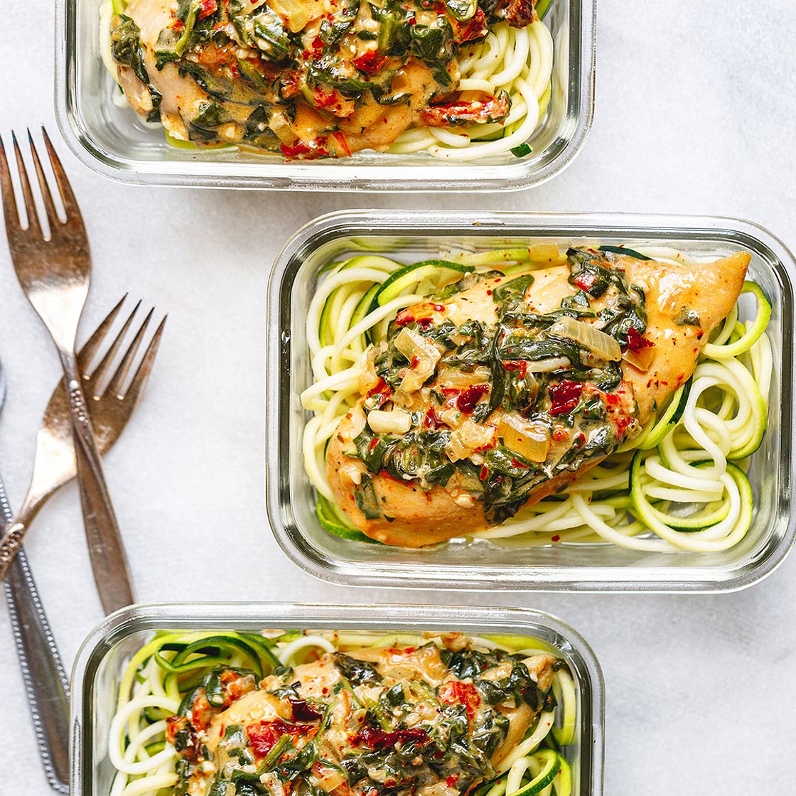 Creamy Spinach Chicken Meal Prep with Zucchini Noodles
