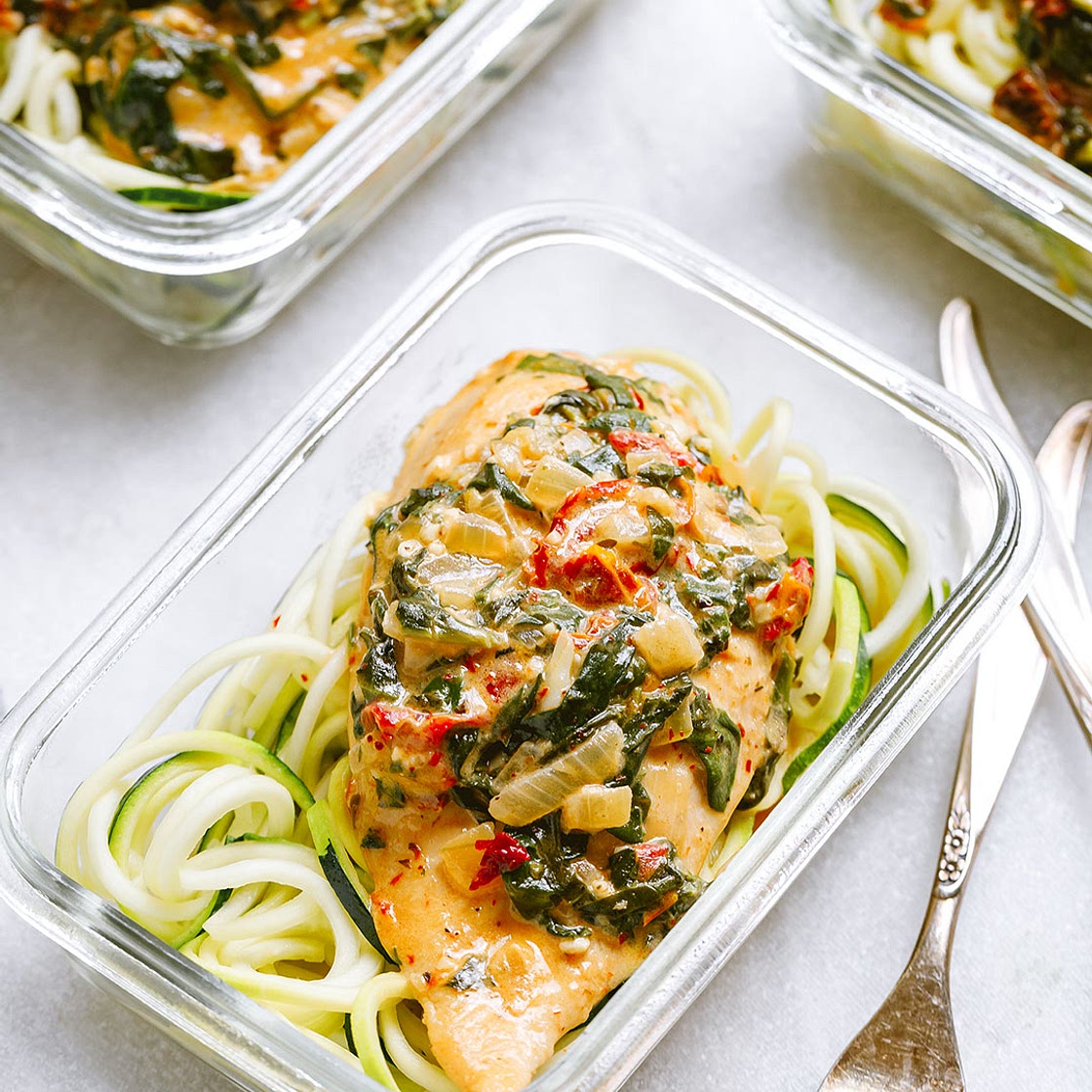 Creamy Spinach Chicken Meal Prep with Zucchini Noodles