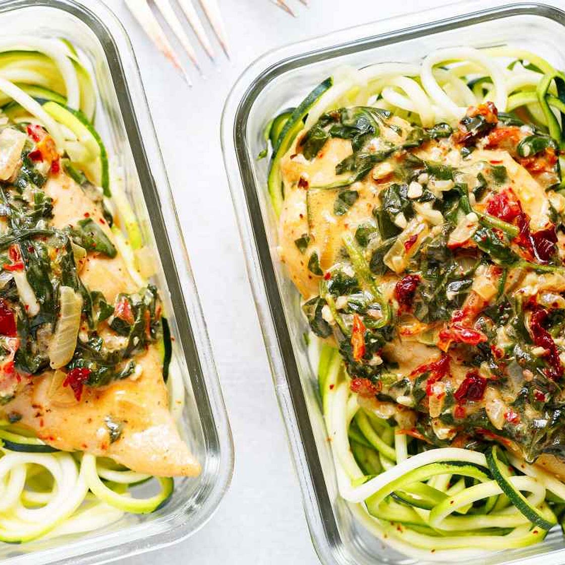 Creamy Spinach Chicken Meal Prep with Zucchini Noodles