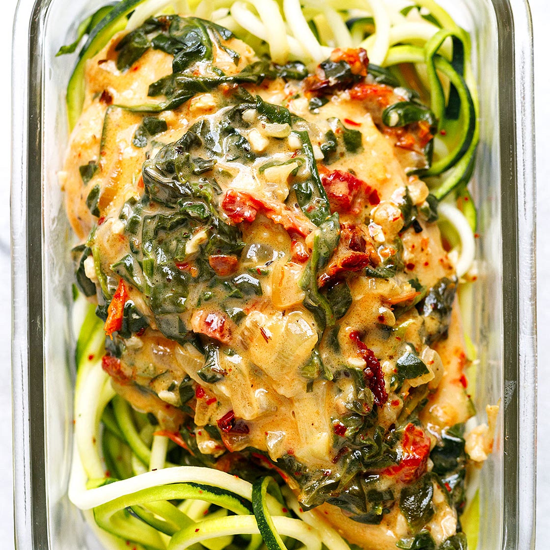 Creamy Spinach Chicken Meal Prep with Zucchini Noodles