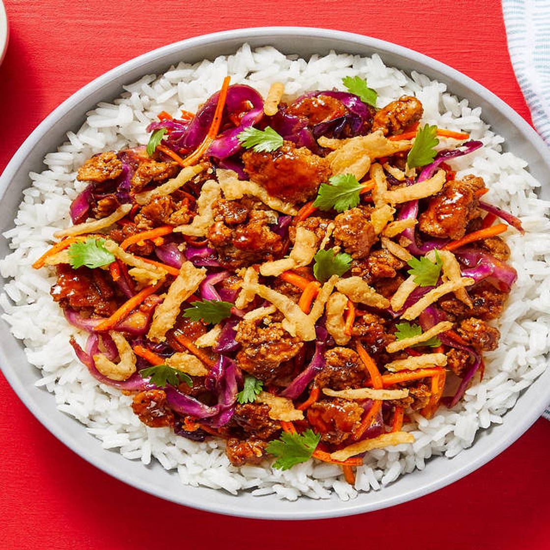 Sweet Chili Pork & Cabbage Stir-Fry with Cilantro & Crispy Fried Onions