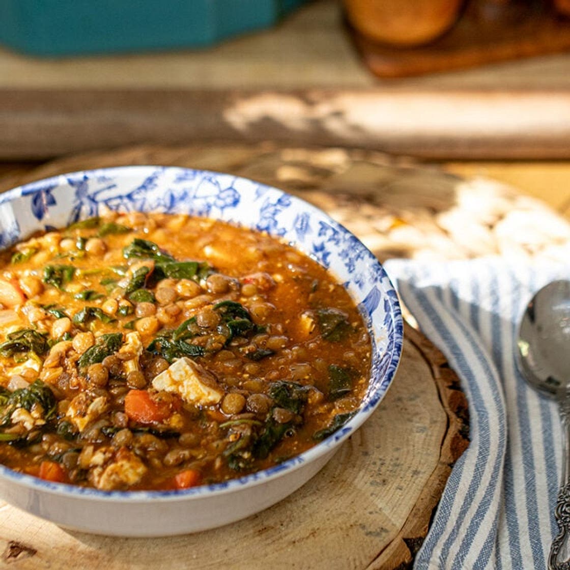 Lentil Soup with Spinach & Feta