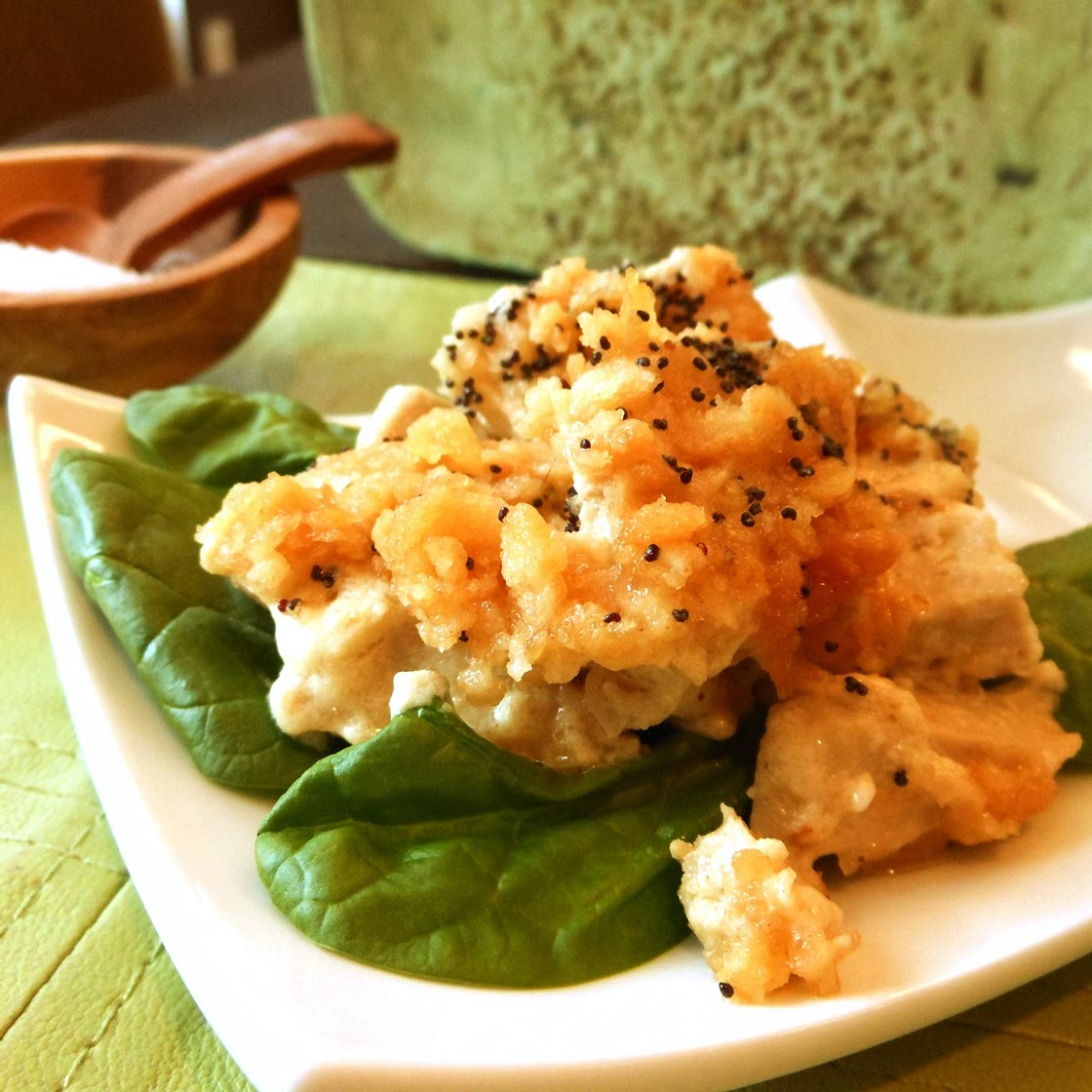 “Chicken” Poppy Seed Vegan Casserole