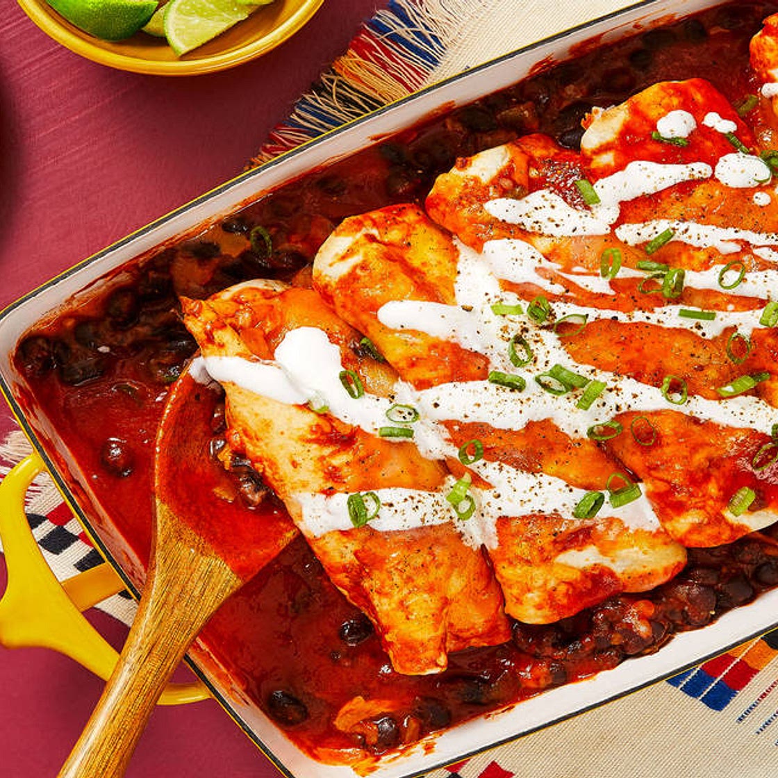Black Bean Enchiladas Rojas with Lime Crema