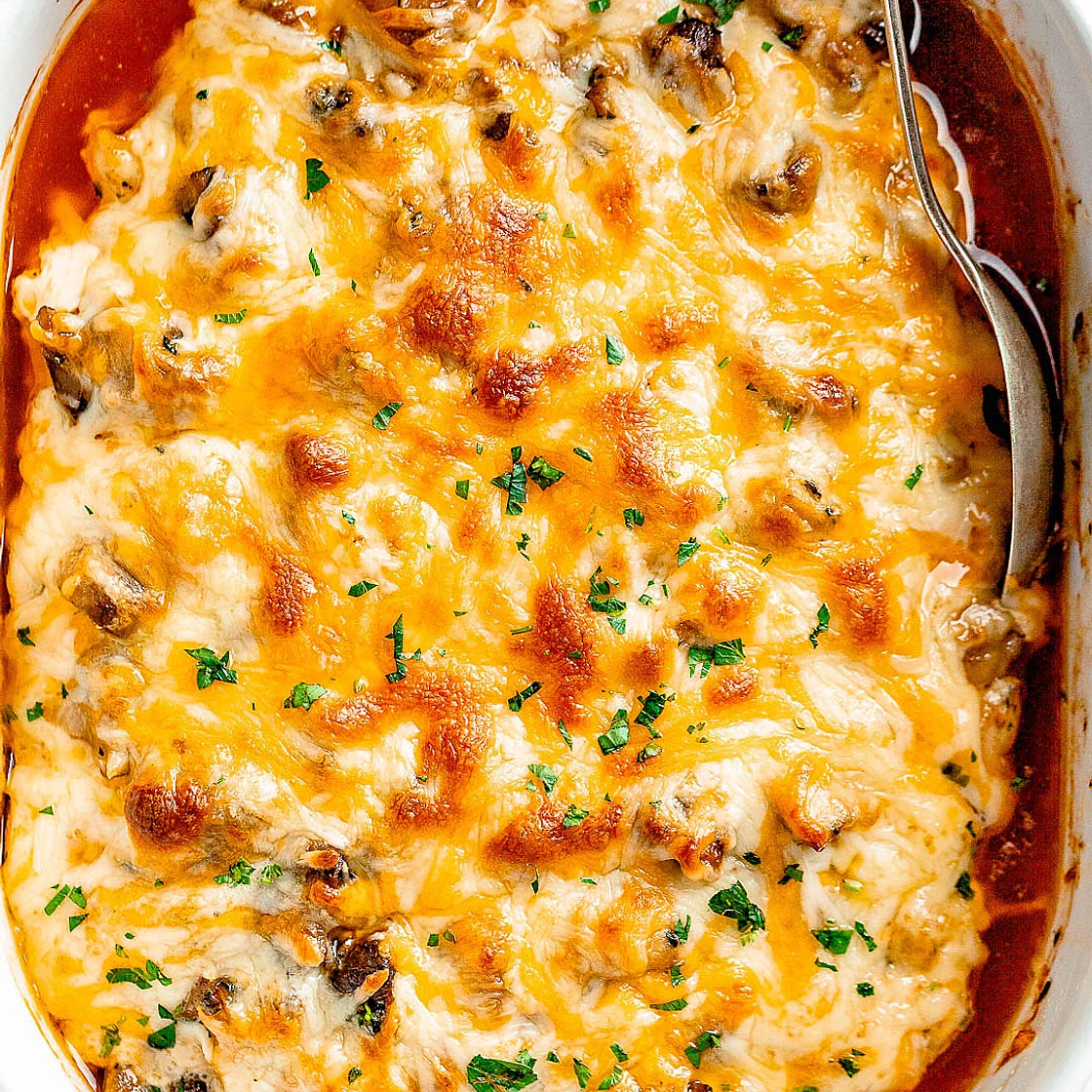 Garlic Mushrooms Chicken Casserole with Parmesan