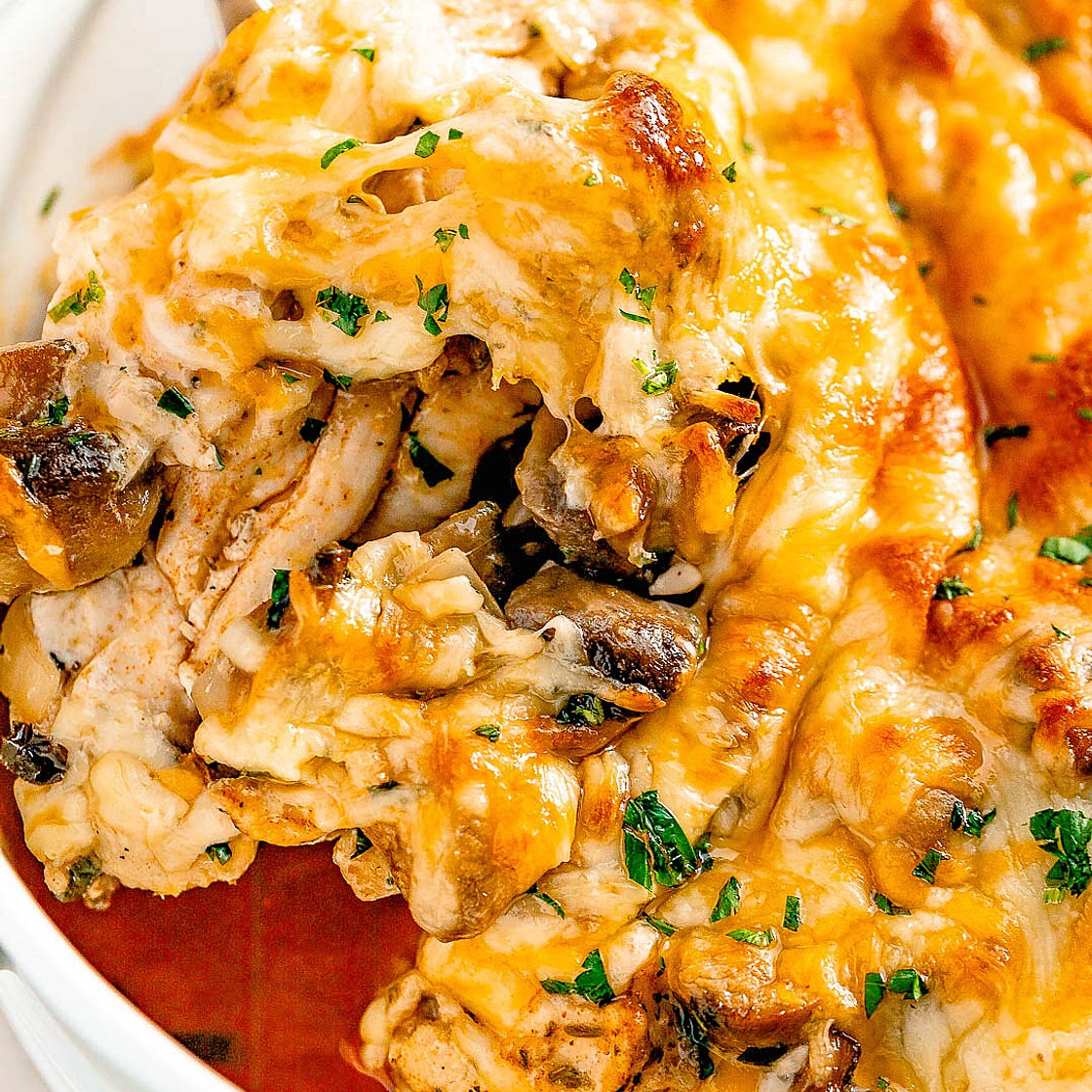 Garlic Mushrooms Chicken Casserole with Parmesan