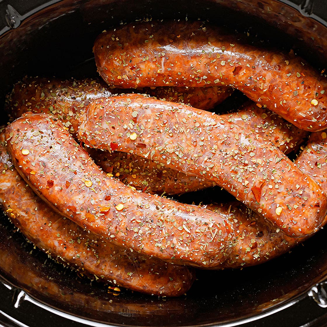CrockPot Tuscan Sausage With Spinach and Sun-Dried Tomatoes