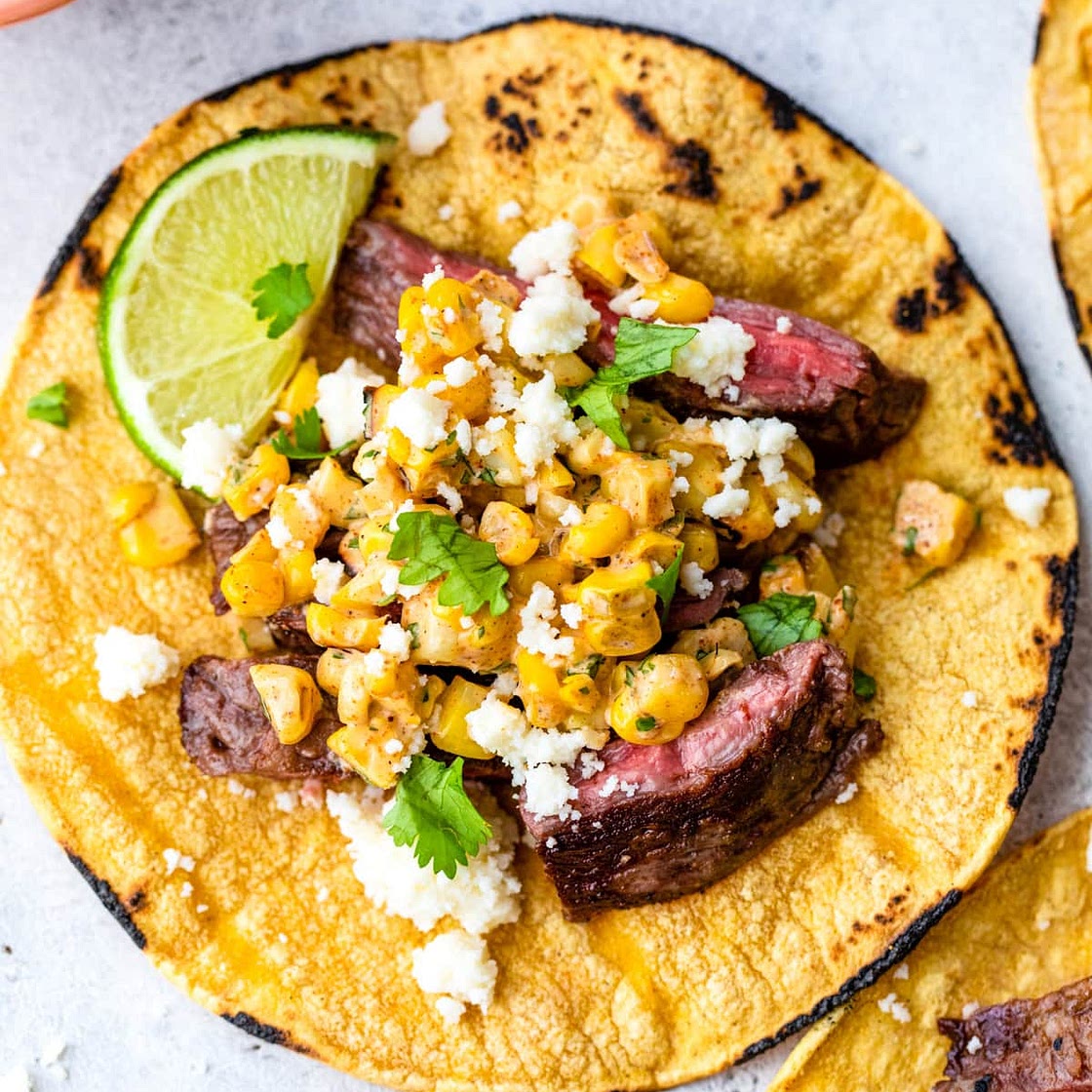 Grilled Skirt Steak and Elote Tacos