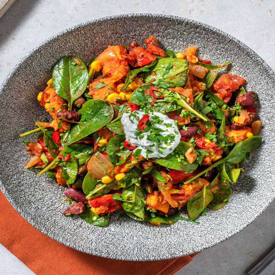 Rauchiges Süßkartoffel-Chili mit Babyspinat mindestens -20% Kalorien im Vergleich zu den anderen Rezepten