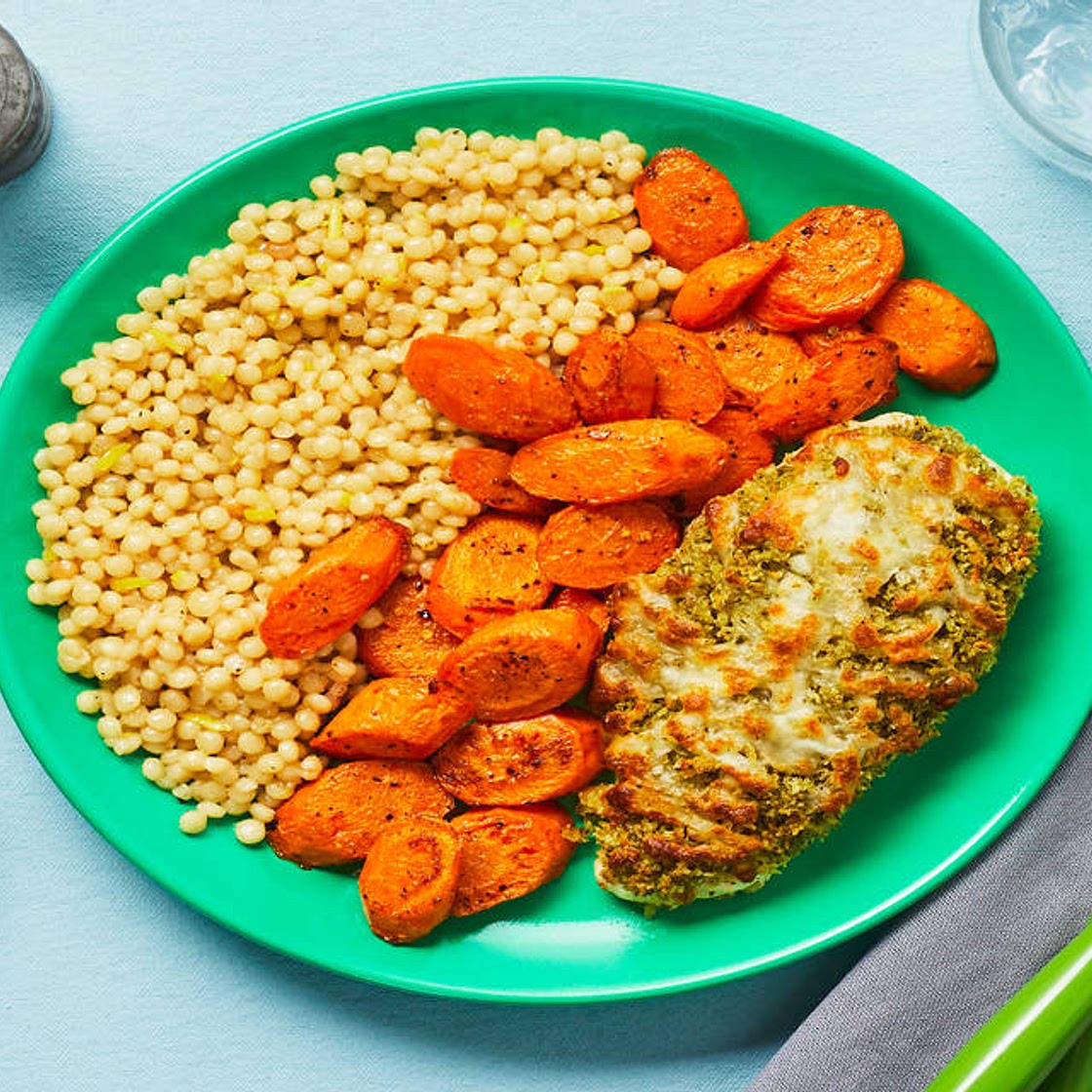 Mozzarella & Herb Chicken with Roasted Carrots & Buttery Couscous