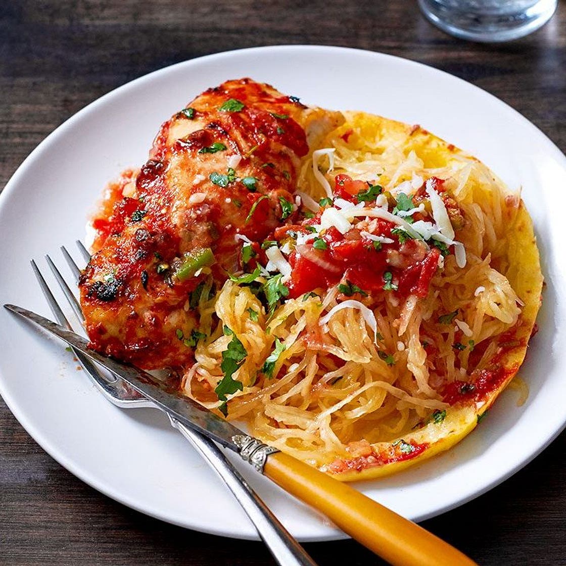 Sheet-Pan Salsa Chicken with Spaghetti Squash